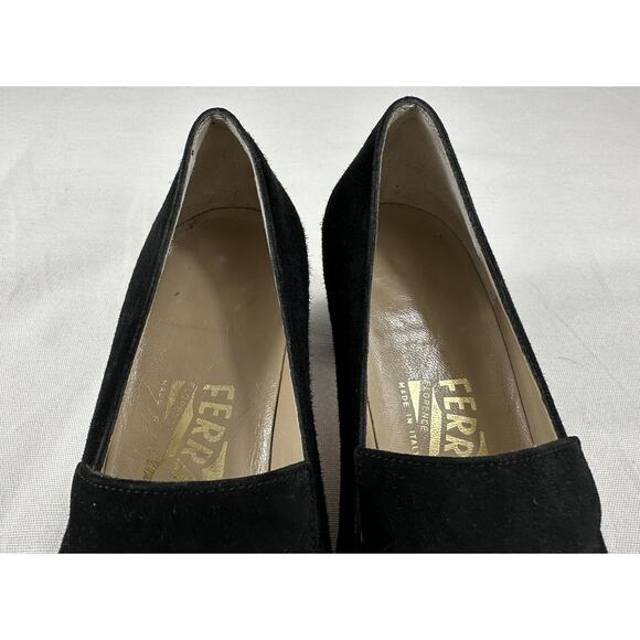 Salvatore Ferragamo Black Suede & Patent Leather Heeled Pump 7 AAA EUC Vintage - Picture 10 of 13